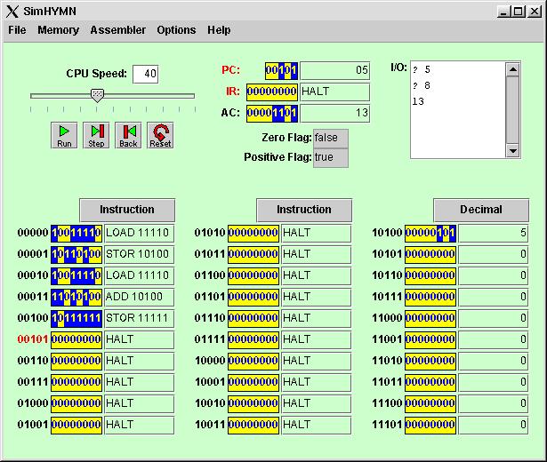 SimHYMN Machine code execution example SimHYMN Machine code execution example